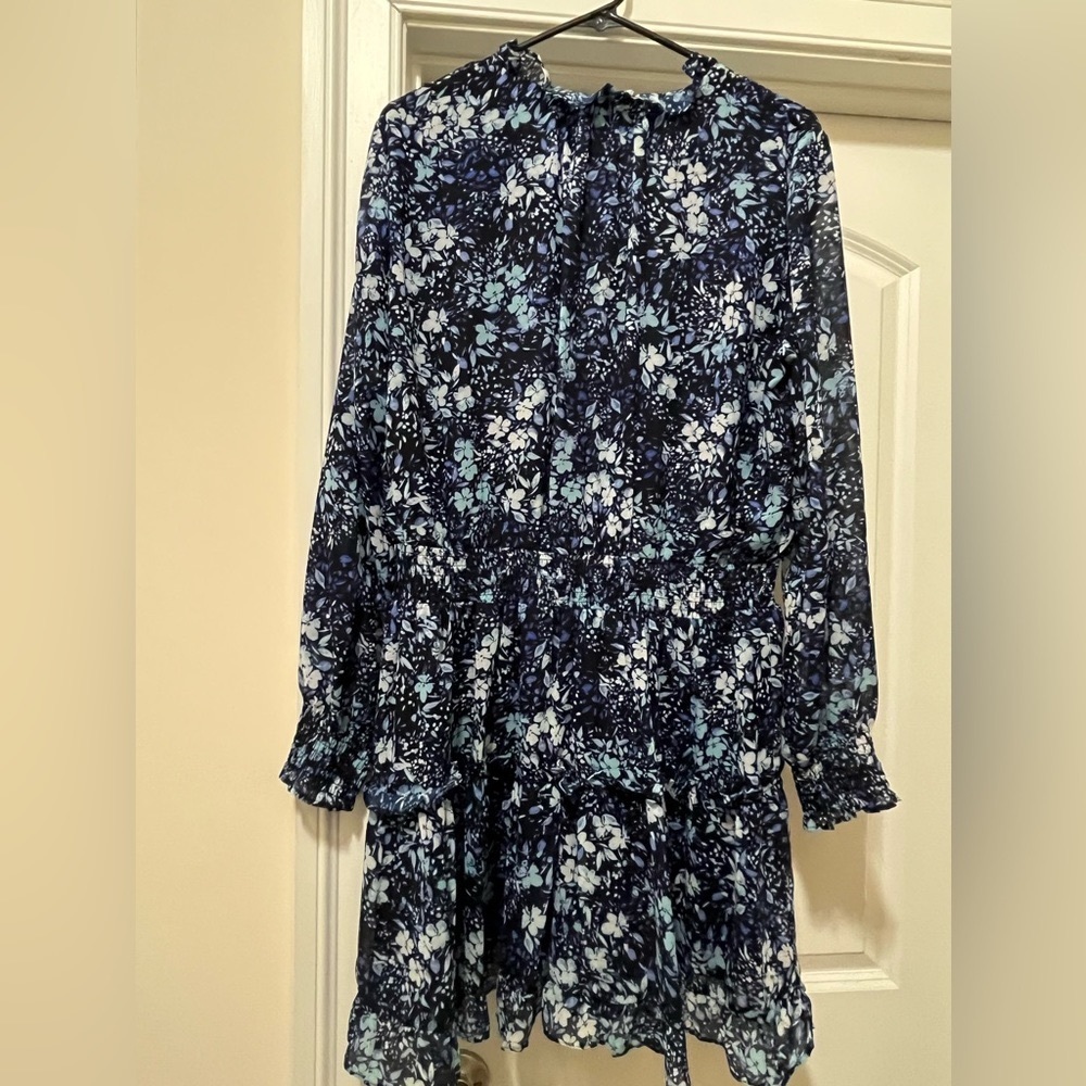 NSR Blue Floral Ruffle Trim Smocked Dress (Size XL)